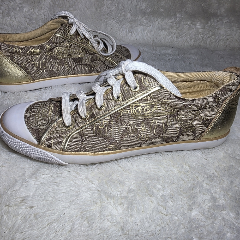 Coach Barrett Gold Signature Monogram Jacquard Sneakers 9.5B - Picture 9 of 16
